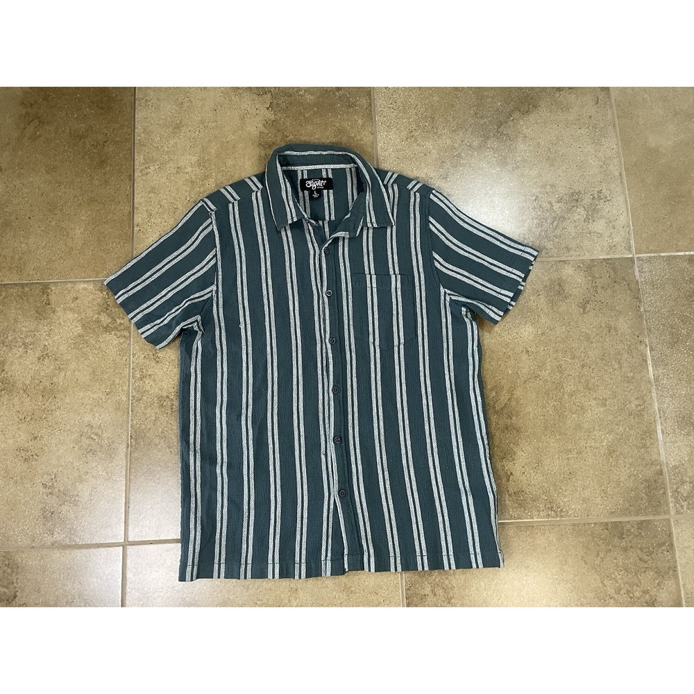 Eighty Eight Brand Men's Sz L Green Striped Short Sleeve Button Up Shirt